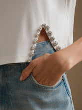 Women's Casual Minimalist Solid Color Rhinestone Decor T-Shirt
